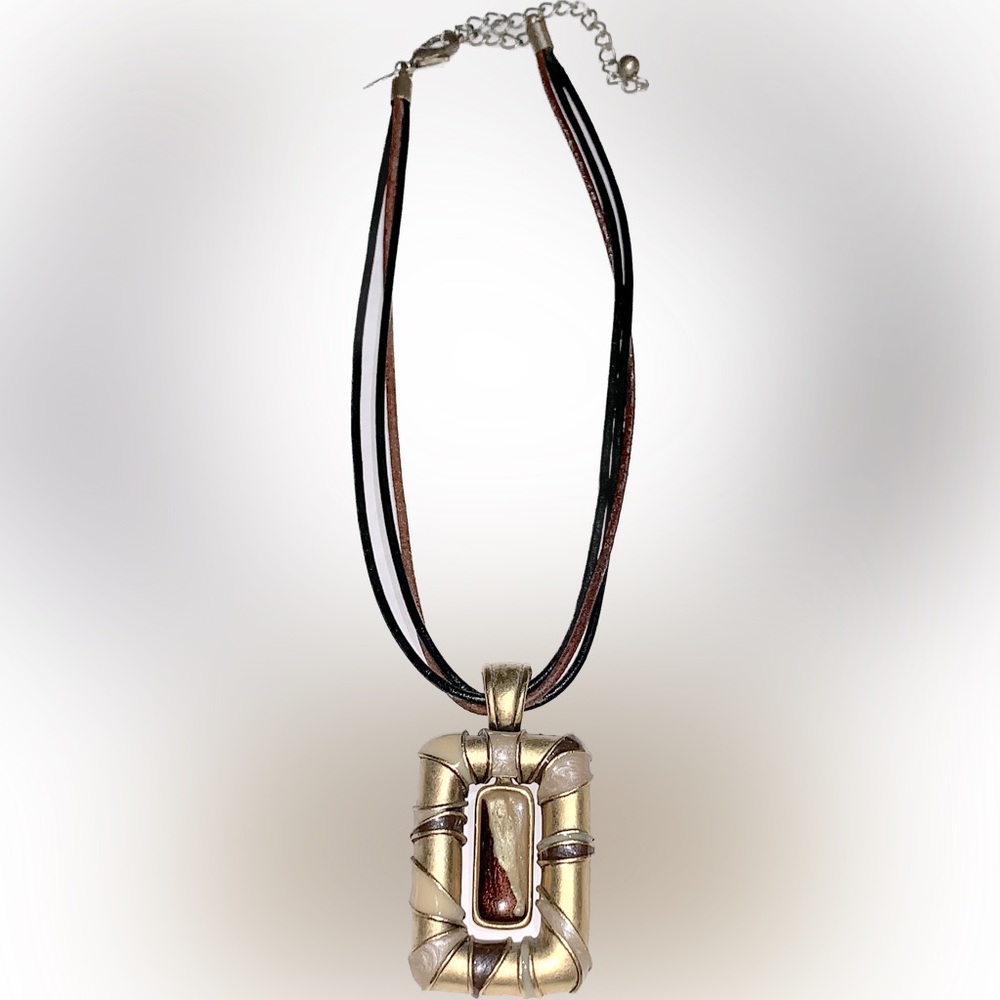 CHICO’S ShorterPendant Necklace, Brown & Black Cords, Gold-tone - Picture 6 of 9